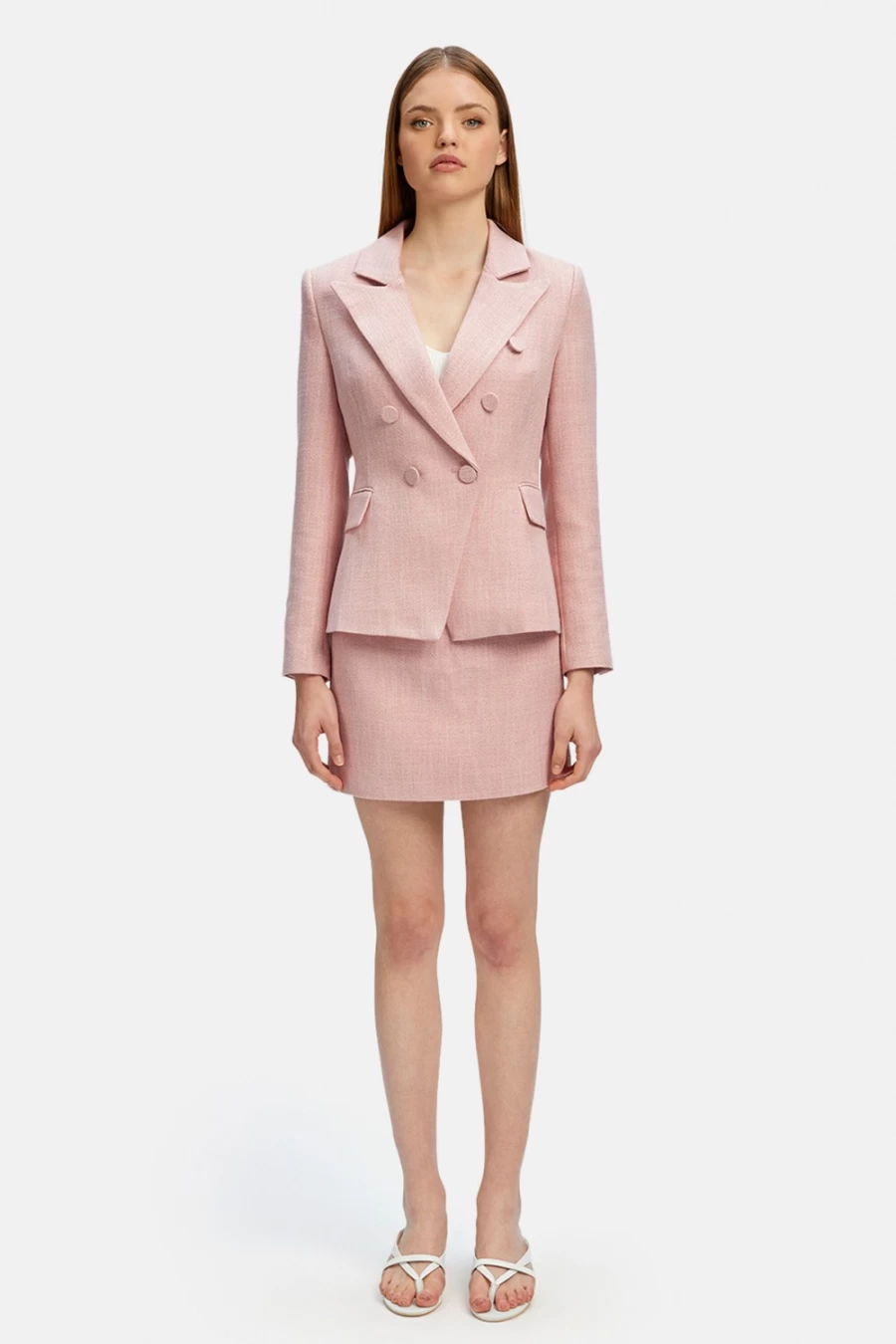 Bardot Women's Emilie Wrap Front Blazer in Pink Boucle - Stylish Tailored Jacket for Women