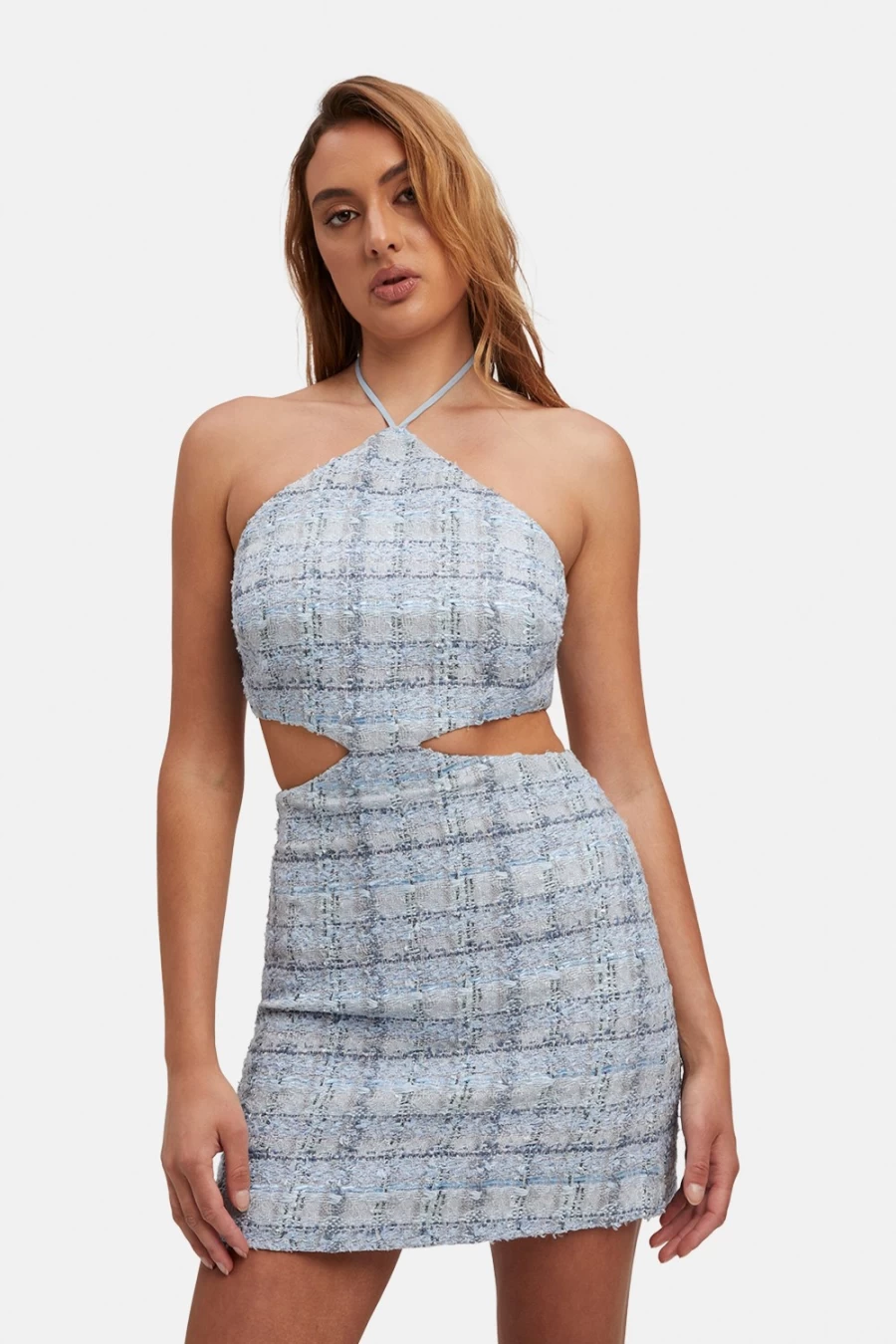 Bardot Women's Blue Boucle Roma Mini Dress - Elegant Boucle Fabric Short Dress